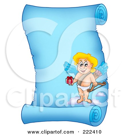 Royalty-Free (RF) Clipart Illustration of a Blue Parchment Page With Cupid - 8 by visekart