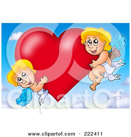 Royalty-Free (RF) Clipart Illustration of Cupids With A Big Heart In The Sky by visekart