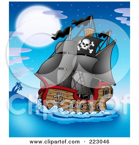 Royalty-Free (RF) Clipart Illustration of a Pirate Ship - 6 by visekart