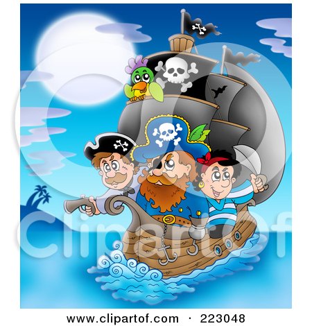 Royalty-Free (RF) Clipart Illustration of a Group Of Pirates On A Ship by visekart