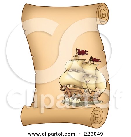Royalty-Free (RF) Clipart Illustration of a Pirate Ship On A Vertical Parchment Page - 2 by visekart
