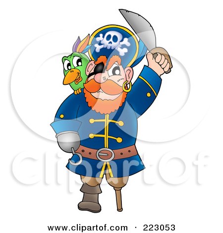 Royalty-Free (RF) Clipart Illustration of a Male Pirate Holding Up His Sword - 2 by visekart