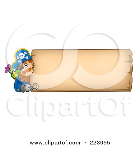 Royalty-Free (RF) Clipart Illustration of a Male Pirate Looking Around A Blank Wooden Sign by visekart