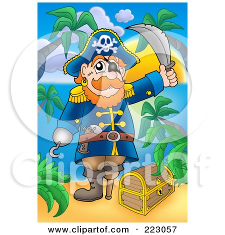 Royalty-Free (RF) Clipart Illustration of a Pirate Man With A Treasure Chest - 6 by visekart