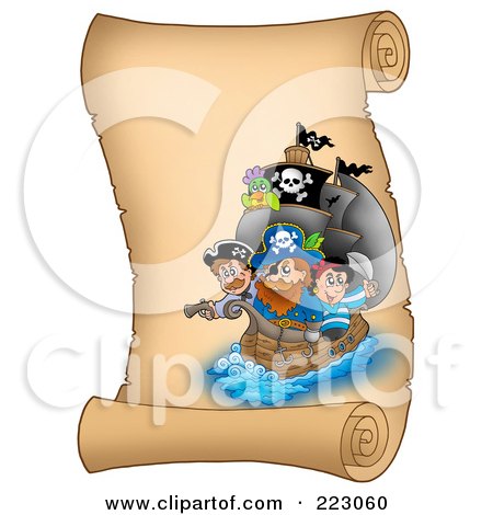 Royalty-Free (RF) Clipart Illustration of a Pirate Ship On A Vertical Parchment Page - 8 by visekart