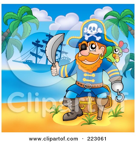 Royalty-Free (RF) Clipart Illustration of a Pirate Man With A Treasure Chest - 3 by visekart