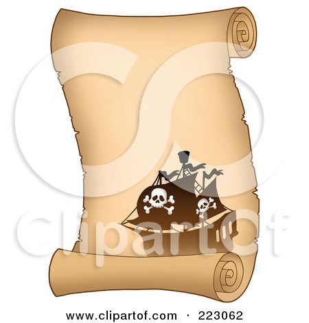 Royalty-Free (RF) Clipart Illustration of a Pirate Ship On A Vertical Parchment Page - 3 by visekart