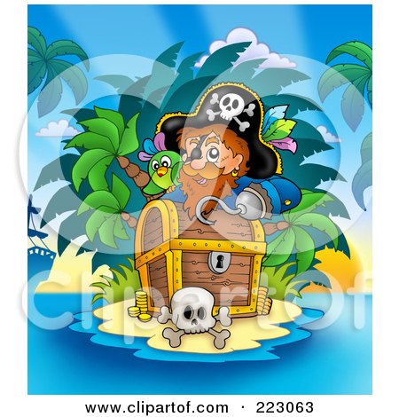 Royalty-Free (RF) Clipart Illustration of a Pirate Man With A Treasure Chest - 7 by visekart