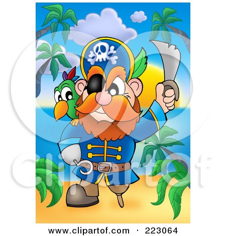 Royalty-Free (RF) Clipart Illustration of a Male Pirate Holding Up His Sword - 3 by visekart