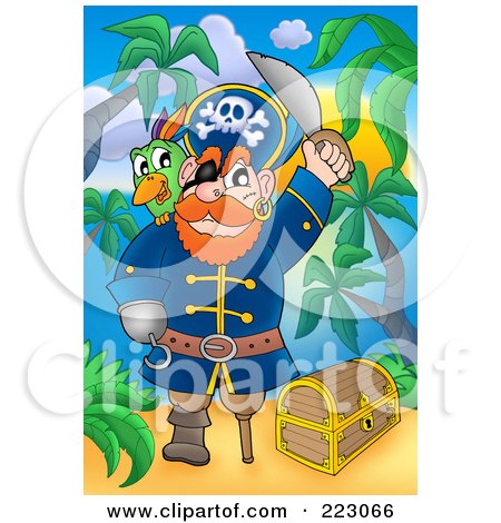 Royalty-Free (RF) Clipart Illustration of a Pirate Man With A Treasure Chest - 5 by visekart