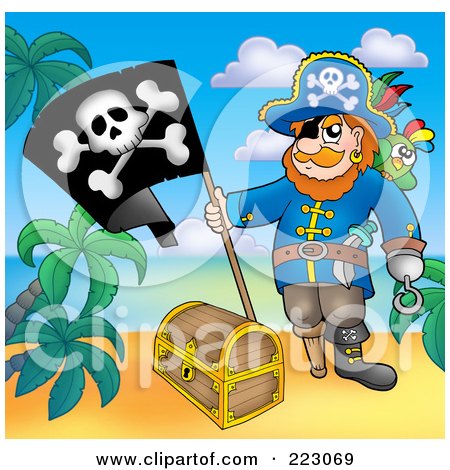 Royalty-Free (RF) Clipart Illustration of a Pirate Man With A Treasure Chest - 4 by visekart