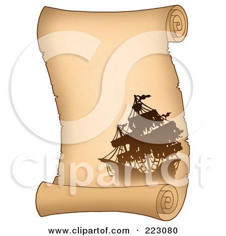 Royalty-Free (RF) Clipart Illustration of a Pirate Ship On A Vertical Parchment Page - 5 by visekart