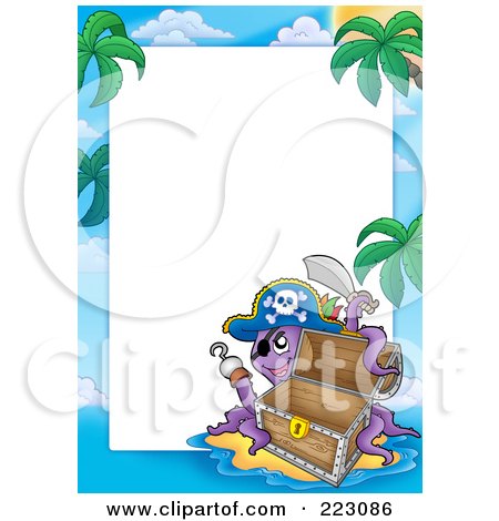 Royalty-Free (RF) Clipart Illustration of a Pirate Octopus And Treasure Chest Border Around White Space by visekart