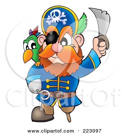 Royalty-Free (RF) Clipart Illustration of a Male Pirate Holding Up His Sword - 1 by visekart