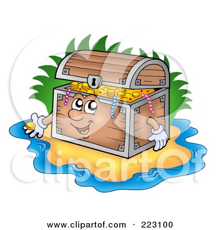 Royalty-Free (RF) Clipart Illustration of a Treasure Chest Character On A Beach by visekart