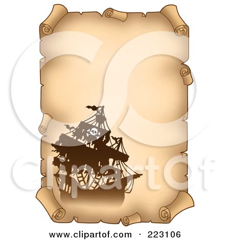 Royalty-Free (RF) Clipart Illustration of a Pirate Ship On A Vertical Parchment Page - 4 by visekart