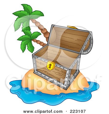 Royalty-Free (RF) Clipart Illustration of an Empty Treasure Chest On A Tropical Island by visekart
