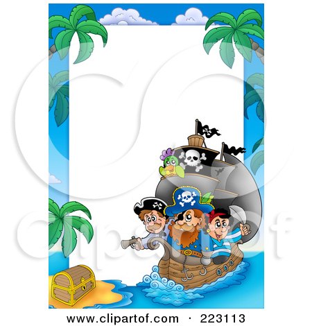 Royalty-Free (RF) Clipart Illustration of a Pirate And Ship Border Around White Space by visekart