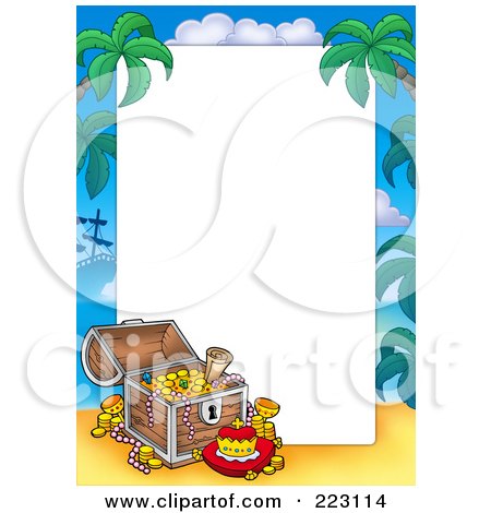 Royalty-Free (RF) Clipart Illustration of a Treasure Chest And Tropical Border Around White Space by visekart