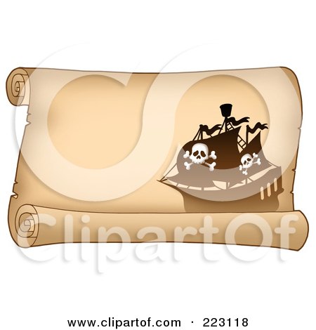 Royalty-Free (RF) Clipart Illustration of a Pirate Ship On A Horizontal Parchment Page - 6 by visekart
