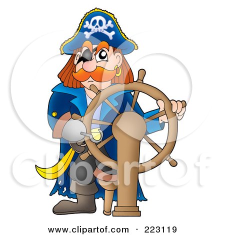Royalty-Free (RF) Clipart Illustration of a Male Pirate With A Ships Helm by visekart