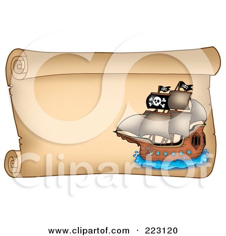 Royalty-Free (RF) Clipart Illustration of a Pirate Ship On A Horizontal Parchment Page - 3 by visekart