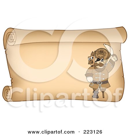Royalty-Free (RF) Clipart Illustration of a Pirate On A Horizontal Parchment Page by visekart