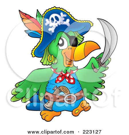 Royalty-Free (RF) Clipart Illustration of a Pirate Parrot Holding Up A Sword by visekart