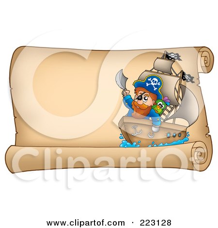 Royalty-Free (RF) Clipart Illustration of a Pirate Ship On A Horizontal Parchment Page - 2 by visekart