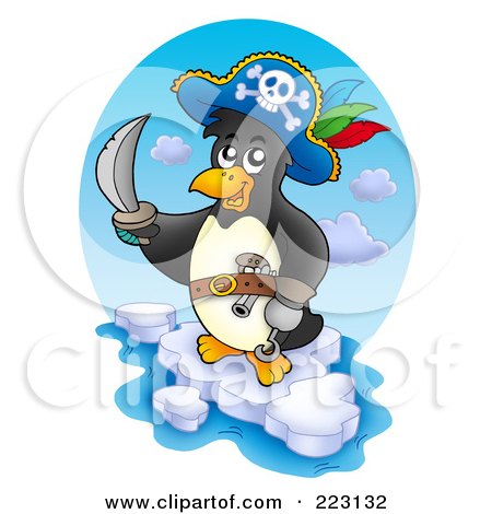 Royalty-Free (RF) Clipart Illustration of a Pirate Penguin On Ice by visekart