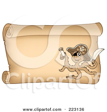 Royalty-Free (RF) Clipart Illustration of a Pirate Octopus On A Horizontal Parchment Page by visekart