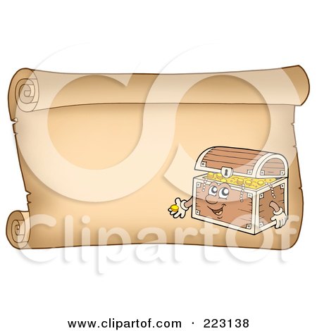 Royalty-Free (RF) Clipart Illustration of a Treasure Chest On A Horizontal Parchment Page by visekart