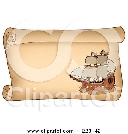 Royalty-Free (RF) Clipart Illustration of a Pirate Ship On A Horizontal Parchment Page - 5 by visekart