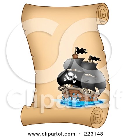 Royalty-Free (RF) Clipart Illustration of a Pirate Ship On A Vertical Parchment Page - 1 by visekart