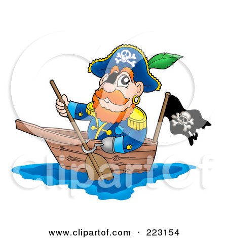 Royalty-Free (RF) Clipart Illustration of a Male Pirate Paddling A Boat by visekart