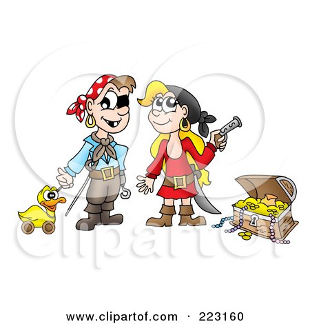 Royalty-Free (RF) Clipart Illustration of a Boy And Girl Playing Pirates by visekart