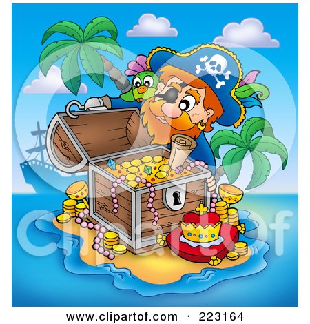 Royalty-Free (RF) Clipart Illustration of a Pirate Man With A Treasure Chest - 1 by visekart