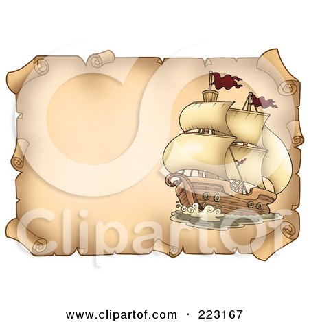 Royalty-Free (RF) Clipart Illustration of a Pirate Ship On A Horizontal Parchment Page - 4 by visekart