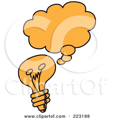 Royalty-Free (RF) Clipart Illustration of an Orange Light Bulb With A Though Balloon by Zooco