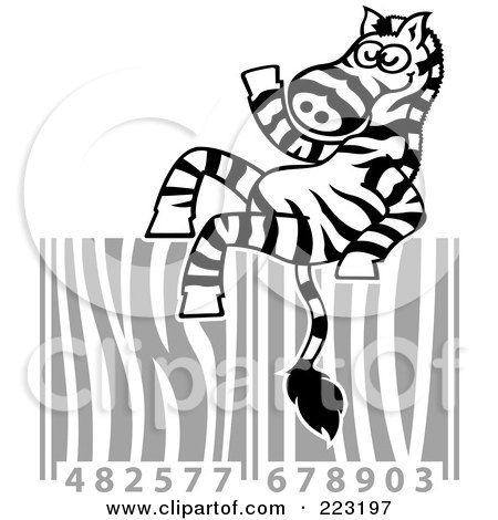 Royalty-Free (RF) Clipart Illustration of a Cool Zebra Relaxing On A Zebra Patterned Bar Code by Zooco