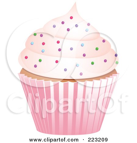 Royalty-Free (RF) Clipart Illustration of a Sprinkled Cupcake In A Pink Wrapper by elaineitalia