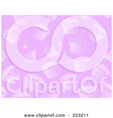 Royalty-Free (RF) Clipart Illustration of a Seamless Purple Background Pattern Of Cupcakes by elaineitalia