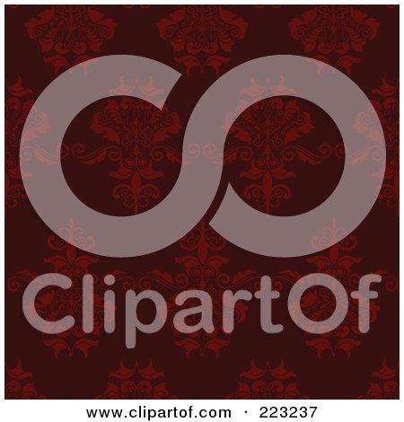 Royalty-Free (RF) Clipart Illustration of a Red Seamless Damask Pattern Background by KJ Pargeter