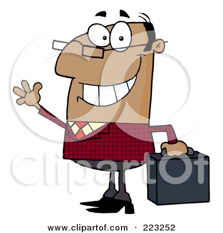 Royalty-Free (RF) Clipart Illustration of a Friendly African Businessman Waving And Carrying A Briefcase by Hit Toon