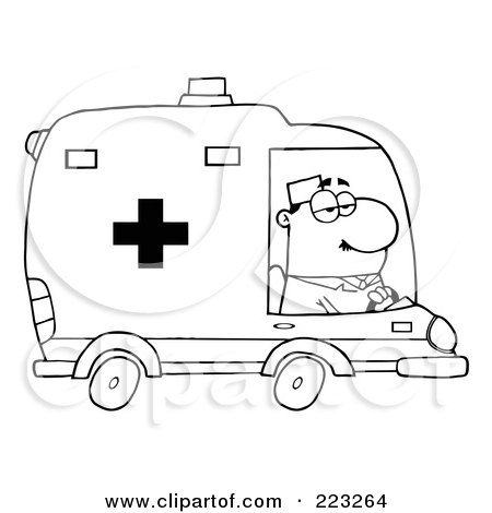 Royalty-Free (RF) Clipart Illustration of a Coloring Page Outline Of A Male Ambulance Driver by Hit Toon