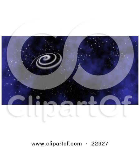 Clipart Illustration of a Fictional White Spiral Galaxy Spinning In The Dark Blue Night Of Starry Space by KJ Pargeter