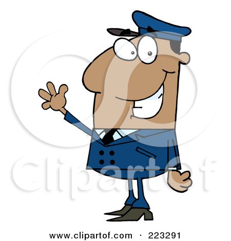Royalty-Free (RF) Clipart Illustration of a Waving Black School Bus Driver In A Blue Uniform by Hit Toon
