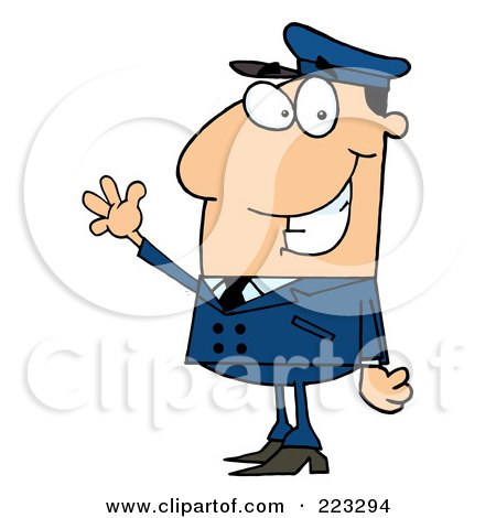 Royalty-Free (RF) Clipart Illustration of a Waving Caucasian School Bus Driver In A Blue Uniform by Hit Toon
