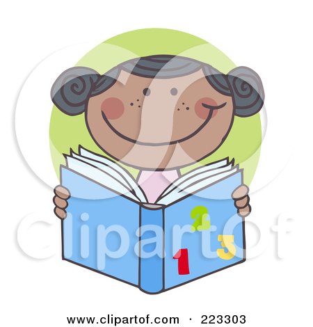 Royalty-Free (RF) Clipart Illustration of an African School Girl Reading A Math Book by Hit Toon