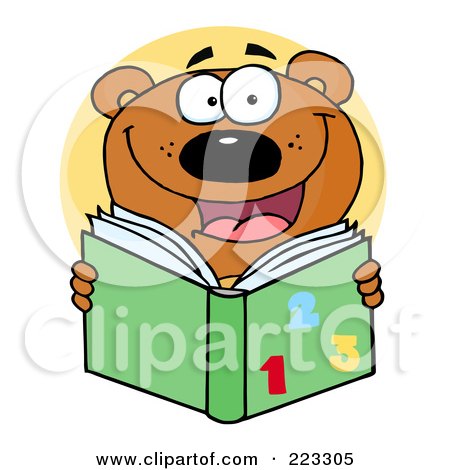 Royalty-Free (RF) Clipart Illustration of a School Bear Reading A Green Math Book by Hit Toon
